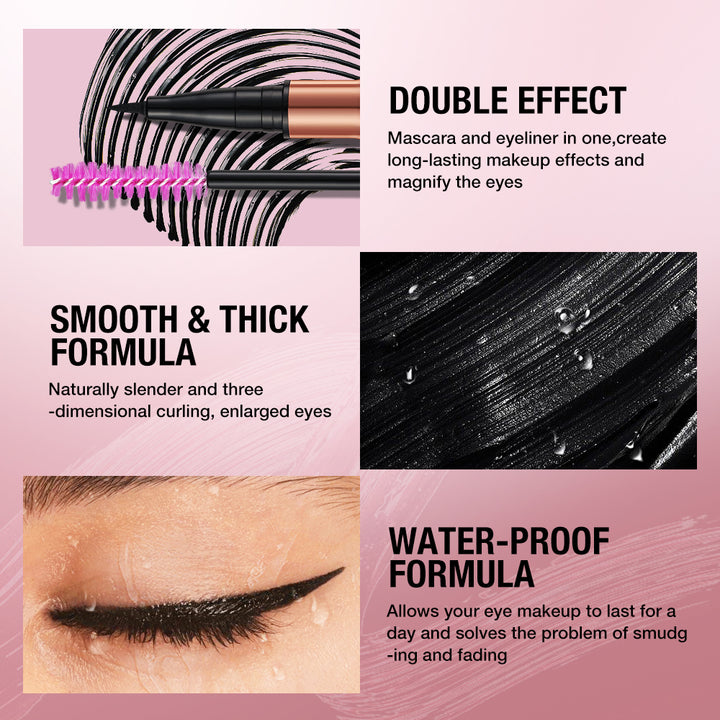2 IN 1 Long Wear Black Eyeliner Lengthening Non- Smudge Mascara