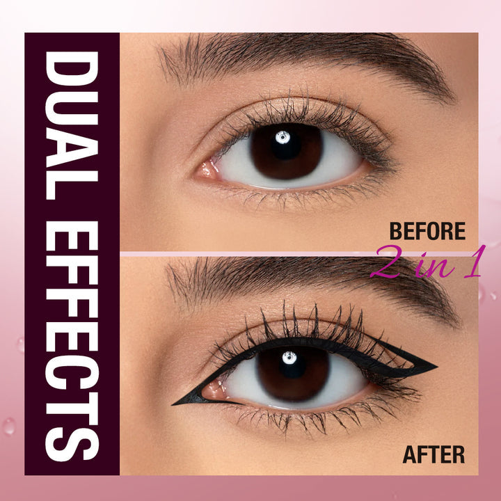 2 IN 1 Long Wear Black Eyeliner Lengthening Non- Smudge Mascara