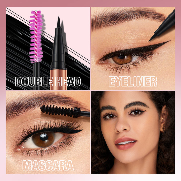 2 IN 1 Long Wear Black Eyeliner Lengthening Non- Smudge Mascara