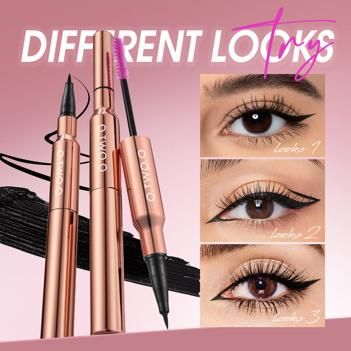 2 IN 1 Long Wear Black Eyeliner Lengthening Non- Smudge Mascara