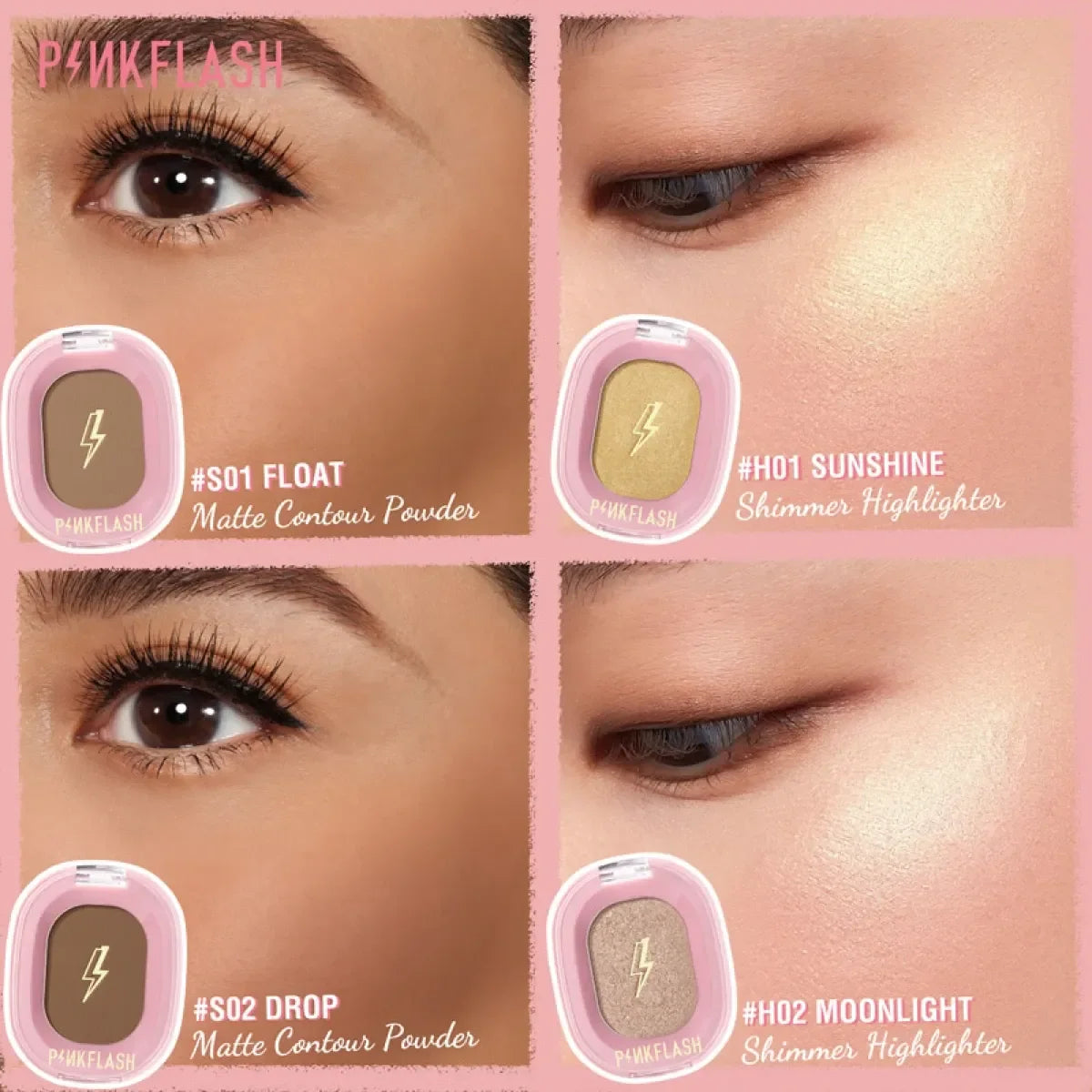 PINKFLASH Shimmer Highlighter & Matte Contour Powder [F02] PINKFLASH
